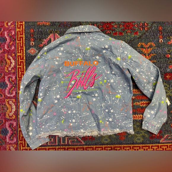 Buffalo David Bitton Jackets & Blazers - Buffalo Bills Denim Embroidered Jacket Paint Splatter 1 of 1 Large